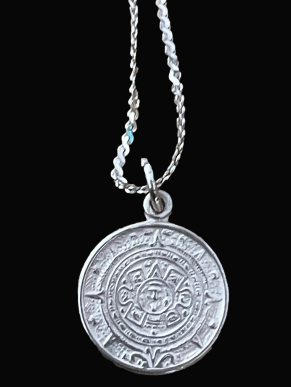 🏷 Sterling Silver Aztec Calendar Medallion Pendant Necklace